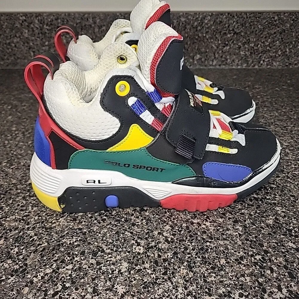 Polo Sport Ralph Lauren Ps100 High Top Shoes Boys‎ Size 5 Black / Multicolor